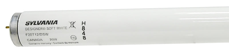Sylvania 22252 Fluorescent Bulb, 20 W, T12 Lamp, Medium G13 Lamp Base, 1170 Lumens, 3000 K Color Temp, Warm White Light