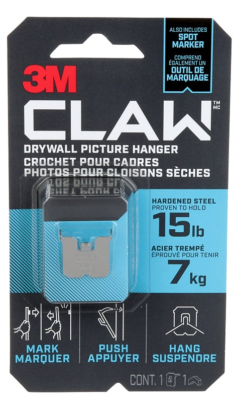 3M 3PH15M-1EF Picture Hanger, 15 lb, Steel, Drywall Mounting