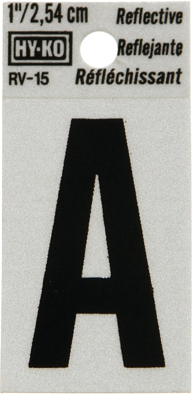 Hy-Ko RV-15/A Reflective Letter, Character: A, 1 in H Character, Black Character, Silver Background, Vinyl