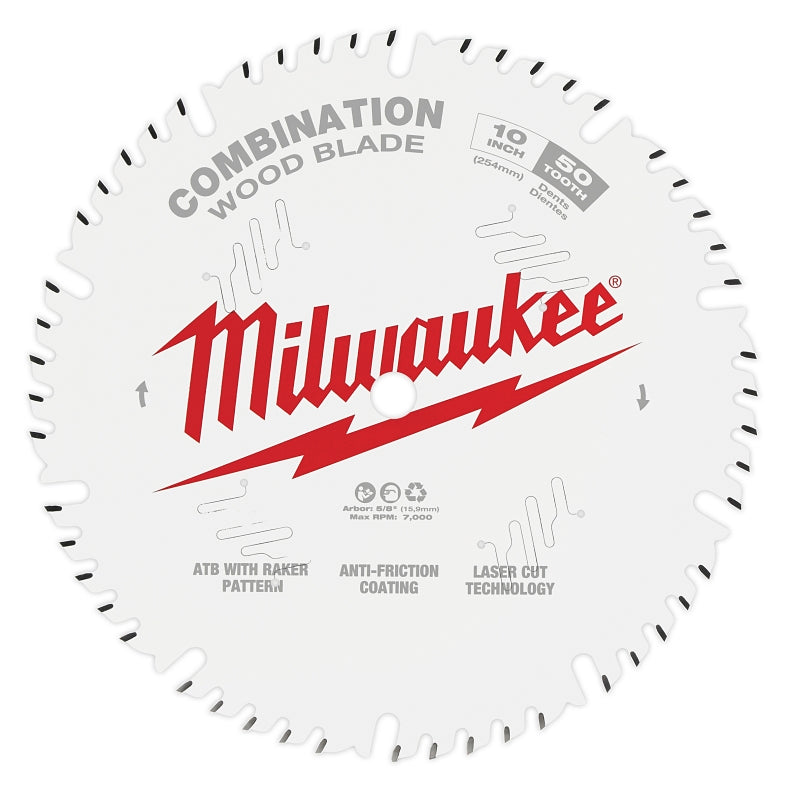 Milwaukee 48-40-1026 Circular Saw Blade, 10 in Dia, 5/8 in Arbor, 50-Teeth, Carbide Cutting Edge