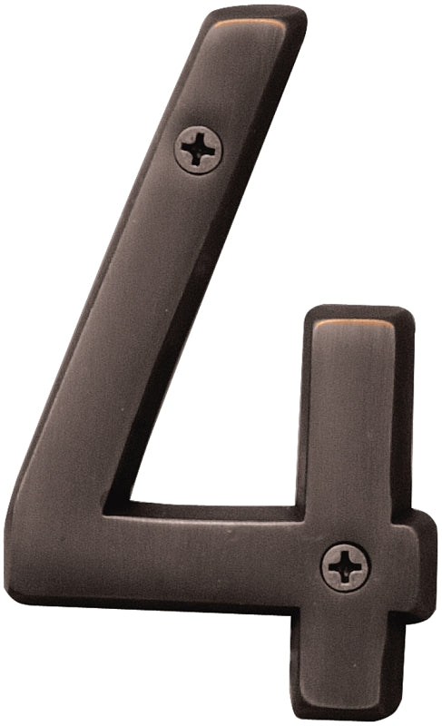 Hy-Ko Prestige Series BR-42OWB/4 House Number, Character: 4, 4 in H Character, Bronze Character, Solid Brass