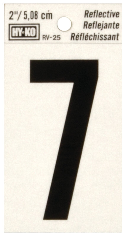 Hy-Ko RV-25/7 Reflective Sign, Character: 7, 2 in H Character, Black Character, Silver Background, Vinyl