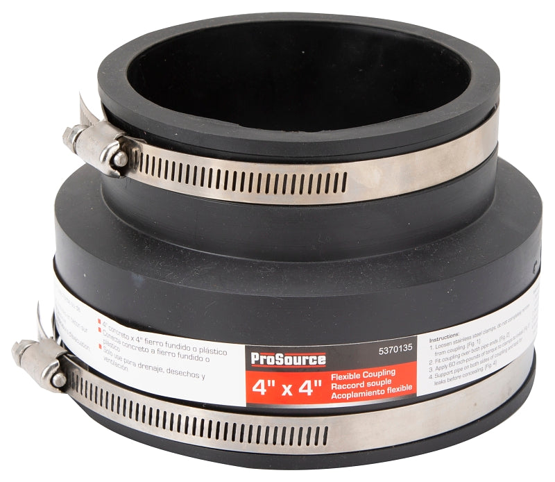 ProSource Coupling, 4 x 4 in, PVC, Black