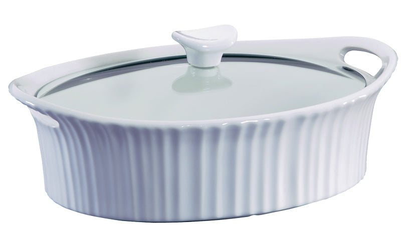 Corningware 1105935 Casserole Dish with Lid, 2.5 qt Capacity, Stoneware, French White, Dishwasher Safe: Yes