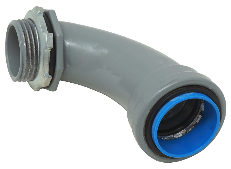 Southwire SIMPush 67600201 Liquidtight Connector, 90 deg Angle, 1/2 in Push-On, PVC