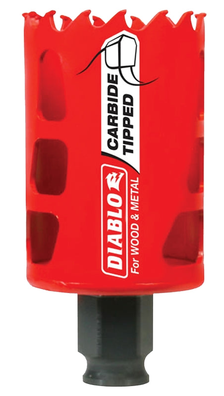 Diablo DHS1750CT GP Hole Saw, 1-3/4 in Dia, 2-3/8 in D Cutting, 3/8 in Arbor, Carbide Cutting Edge