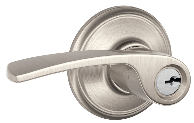 Schlage Merano Series F51AV MER 619 Entry Door Handleset Lockset with Century Trim, Mechanical Lock, Satin Nickel, Metal