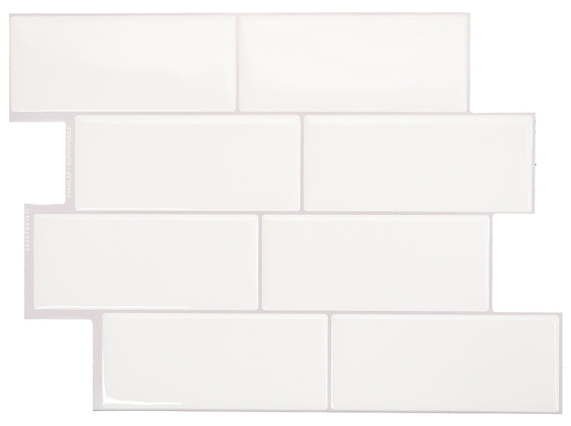 Smart Tiles Mosaik Series SM1100G-04-QG Wall Tile, 8.38 in L Tile, 11.56 in W Tile, Straight Edge, Resin, White, Glossy