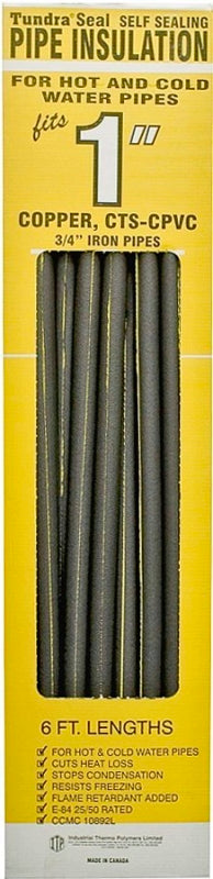 Quick R 31181T Pipe Insulation, 6 ft L, Polyolefin, Charcoal, 1 in Pipe