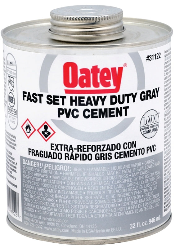 Oatey 31122 Solvent Cement, 32 oz Can, Liquid, Gray