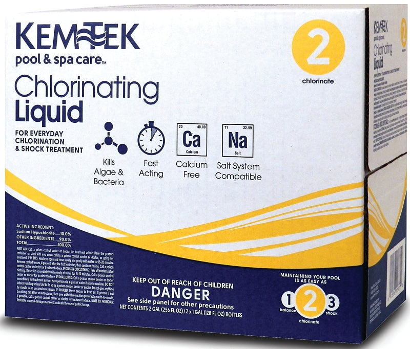 Kem Tek 26009047341 Chlorinating Liquid, 1 gal, Liquid, Bleach, Chlorine, Light Yellow