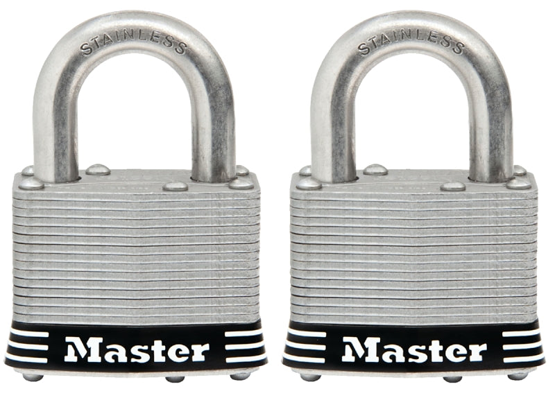 Master Lock 5SSTHC Keyed Padlock Set, Keyed Alike Key, 3/8 in Dia Shackle, 1 in H Shackle, Stainless Steel Shackle