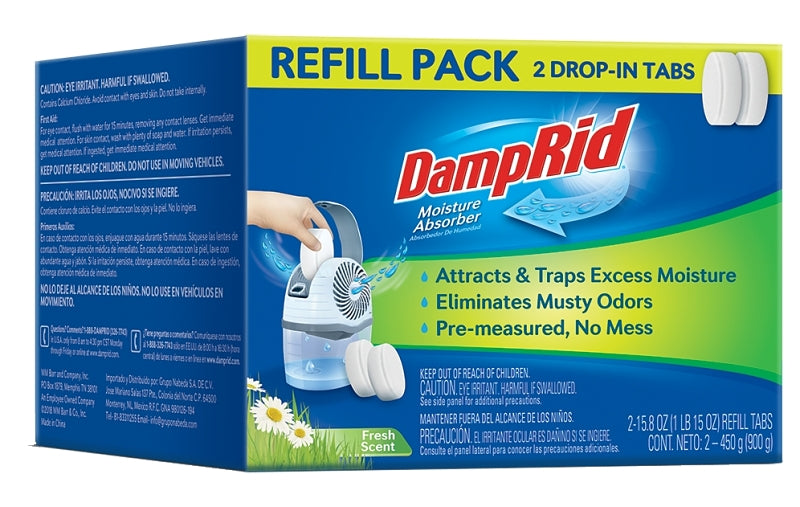 DampRid FG97 Drop-In Moisture Absorber, 15.8 oz Container, Solid, Fresh