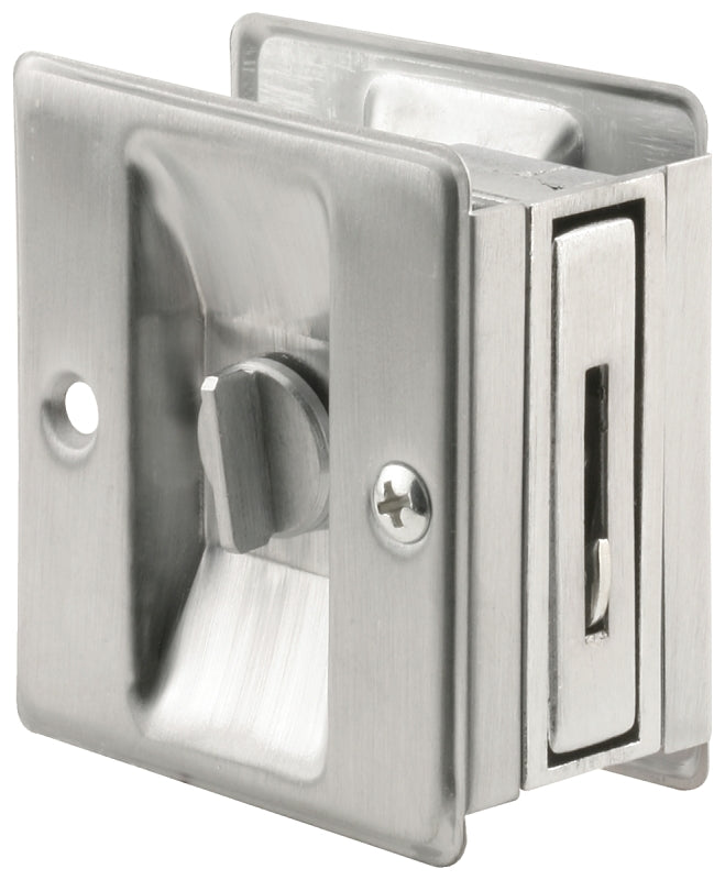 Prime-Line N 7161 Pocket Door Lock and Pull, Solid Brass, Satin Chrome