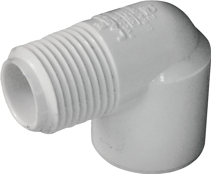 Lasco 410005BC Pipe Elbow, 1/2 in, MNPT x Slip, 90 deg Angle, PVC, White, SCH 40 Schedule