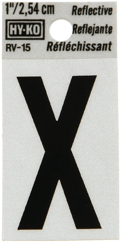 Hy-Ko RV-15/X Reflective Letter, Character: X, 1 in H Character, Black Character, Silver Background, Vinyl