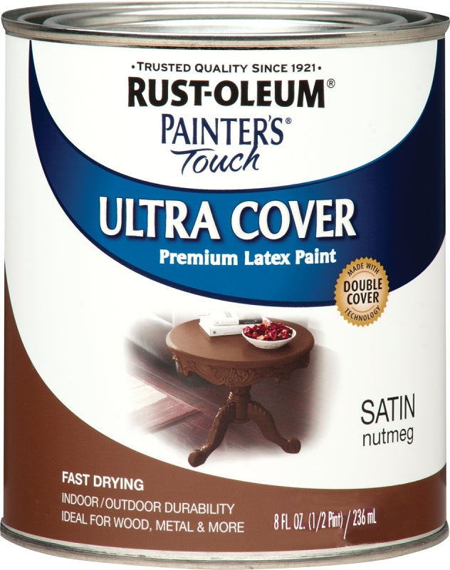 Painter's Touch Ultra Cover 240290 Enamel Paint, Water Base, Satin Sheen, Nutmeg, 0.5 pt, Can, 120 sq-ft Coverage Area