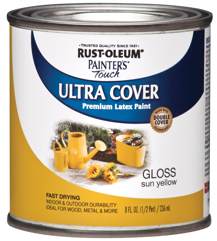 Painter's Touch Ultra Cover 1945730 Enamel Paint, Water Base, Gloss Sheen, Sun Yellow, 0.5 pt, Can