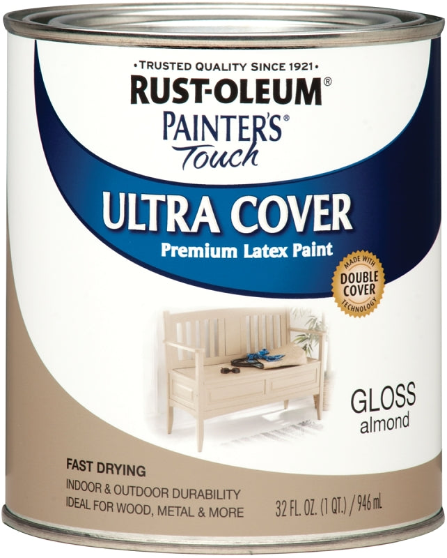 Painter's Touch Ultra Cover 1994502 Enamel Paint, Water Base, Gloss Sheen, Almond, 1 qt, Can, 120 sq-ft Coverage Area