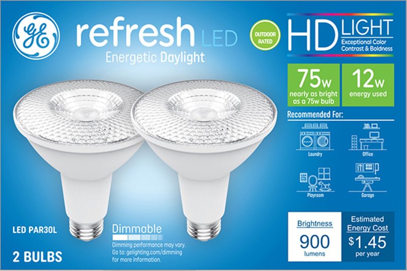 GE Industrial Solutions 43098 LED Bulb, Flood/Spotlight, PAR30L Lamp, 75 W Equivalent, E26 Lamp Base, Dimmable, Clear