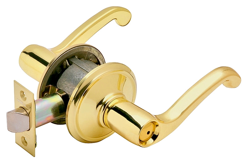 Schlage F Series F40V FLA 605 Privacy Lever, Mechanical Lock, Bright Brass, Lever Handle, Metal, Residential