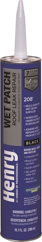 Henry Wet Patch 208 HE208004 Roof Cement, Black, Liquid, 11 fl-oz Cartridge