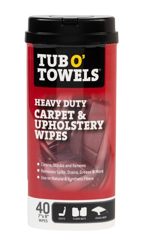 Tub O'Towels TW40-CP Carpet and Upholstery Cleaning Wipes, 8 in L, 7 in W, 1-Ply, Light Citrus, Polypropylene
