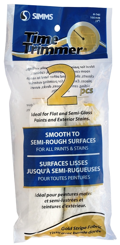 Time Trimmer Gold Stripe A-146 Mini Roller Refill, 15/32 in Thick Nap, 4 in L, Fabric Cover