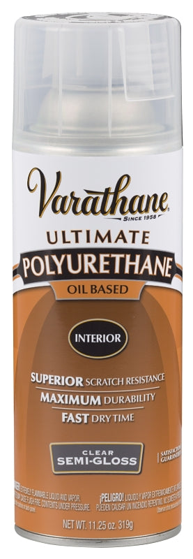 Varathane 6081 Polyurethane, Semi-Gloss, Liquid, Clear, 11.25 oz, Aerosol Can