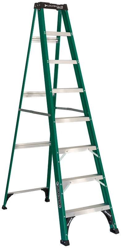 Louisville FS4008 Step Ladder, 147 in Max Reach H, 7-Step, 225 lb, Type II Duty Rating, 3 in D Step, Fiberglass