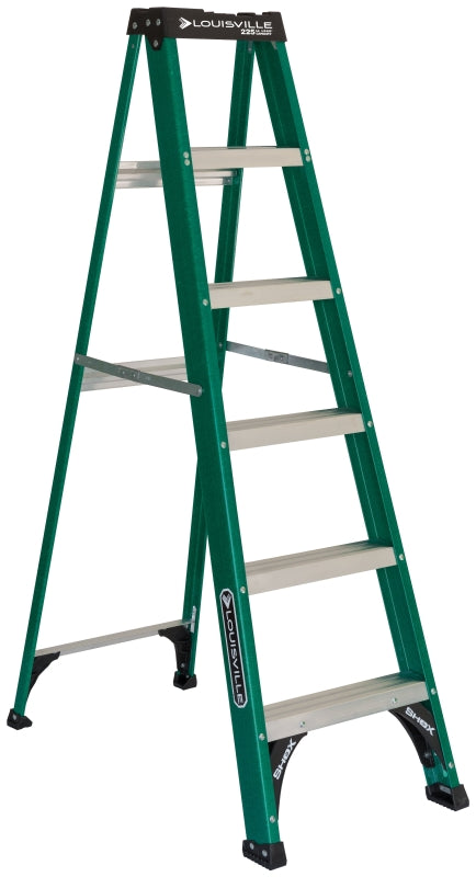 Louisville FS4006 Step Ladder, 6 ft H, Type II Duty Rating, Fiberglass, 225 lb, 5-Step, 124 in Max Reach