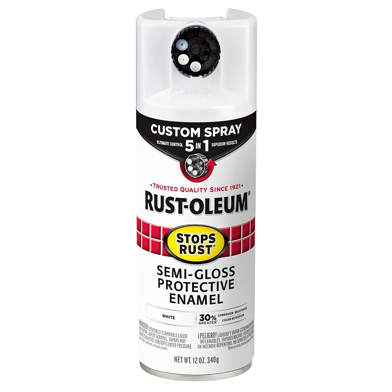 Stops Rust 376910 5-In-1 Enamel Paint, Semi-Gloss, White, 12 oz, Aerosol Can