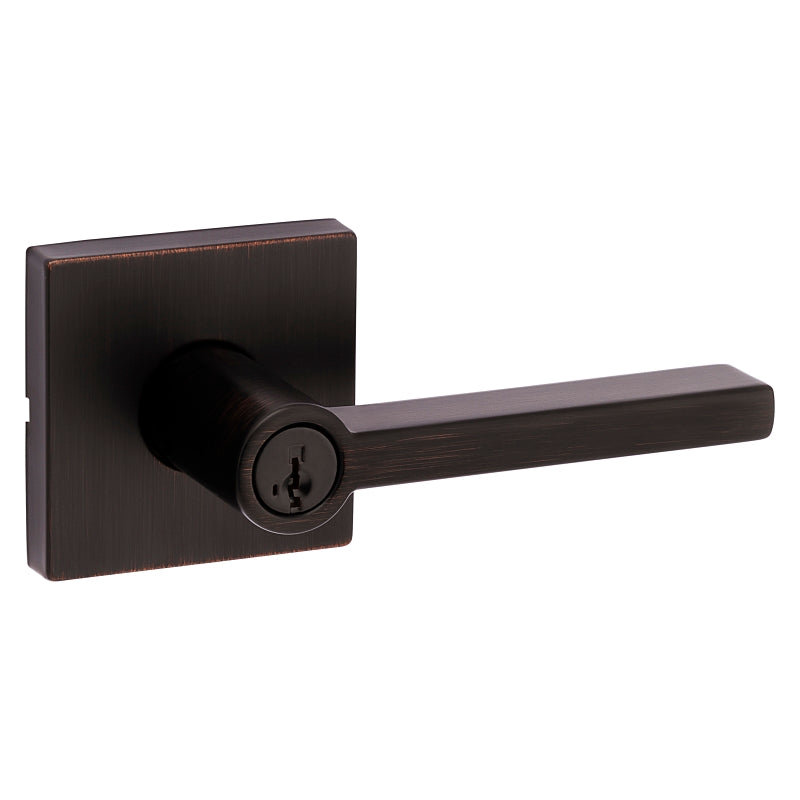 Kwikset Signature Series 156HFL SQT 11P Square Rosette Entry Door Lever, Pushbutton Lock, Venetian Bronze, Zinc, 2 Grade