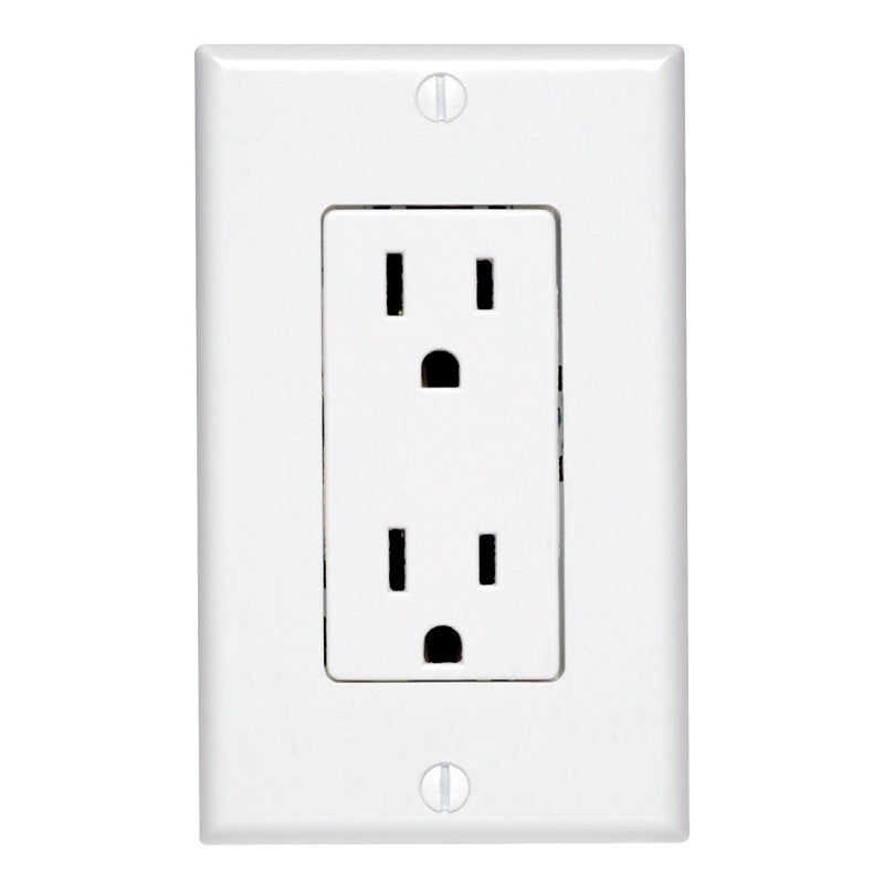 Leviton C24-05675-00W Duplex Receptacle, 2 -Pole, 15 A, 125 V, Push-In, Side Wiring, NEMA: 5-15R, White