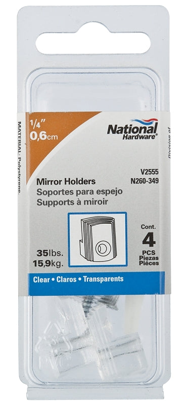 National Hardware V2555 Series N260-349 Mirror Holder, 35 lb, Plastic, Clear, Wall Mounting