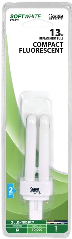 Feit Electric BPPLD13 Compact Fluorescent Bulb, 13 W, PL Lamp, GX23 Lamp Base, 780 Lumens, 2700 K Color Temp