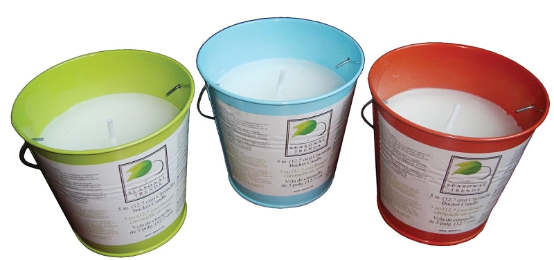 Seasonal Trends Y2564 Candle with Handle Bucket, Bucket, Yellow/Blue/Orange, Citronella, 35 to 40 hrs Burn Time