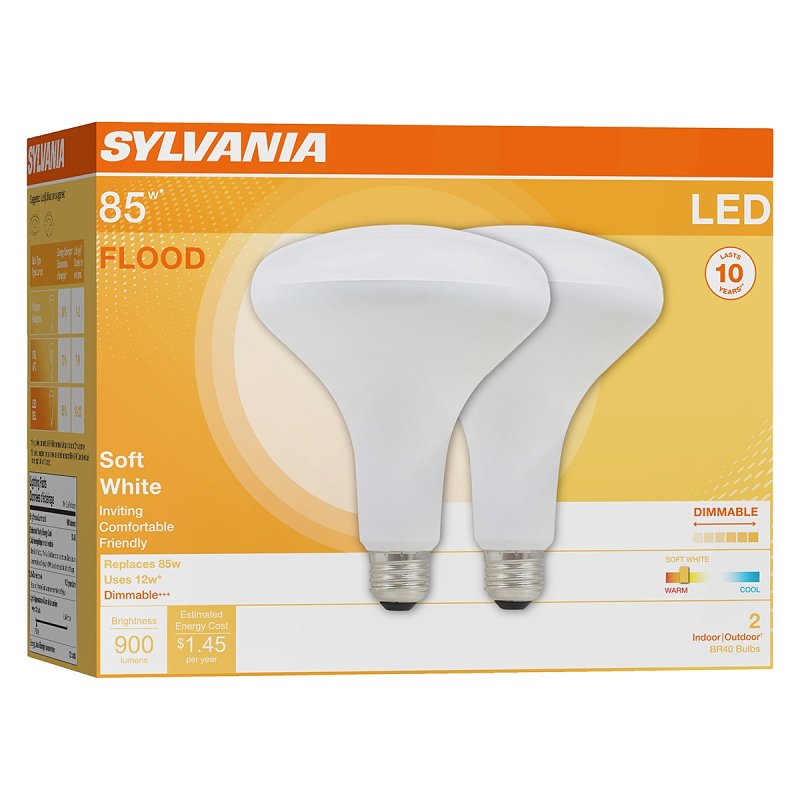 Sylvania 79498 LED Bulb, BR40 Lamp, 85 W Equivalent, E26 Medium Lamp Base, Dimmable, Soft White, 2700 K Color Temp
