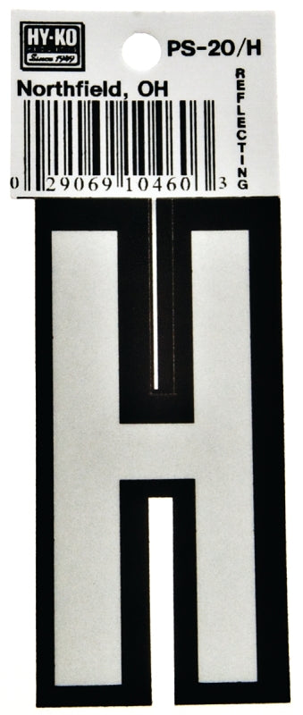 Hy-Ko PS-20/H Reflective Letter, Character: H, 3-1/4 in H Character, Black/White Character, Vinyl