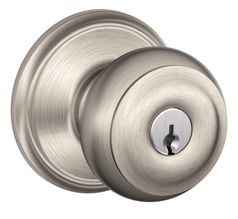 Schlage Georgian Series F51A GEO 619 Entry Knob Set, Knob Handle, Satin Nickel, Metal, C Keyway, Residential, Yes