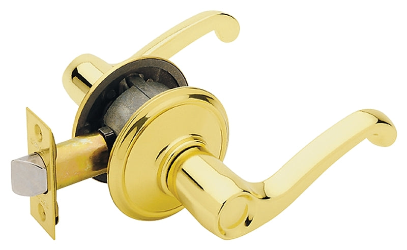 Schlage F Series F10V FLA 605 Passage Lever, Mechanical Lock, Bright Brass, Lever Handle, Metal, Residential