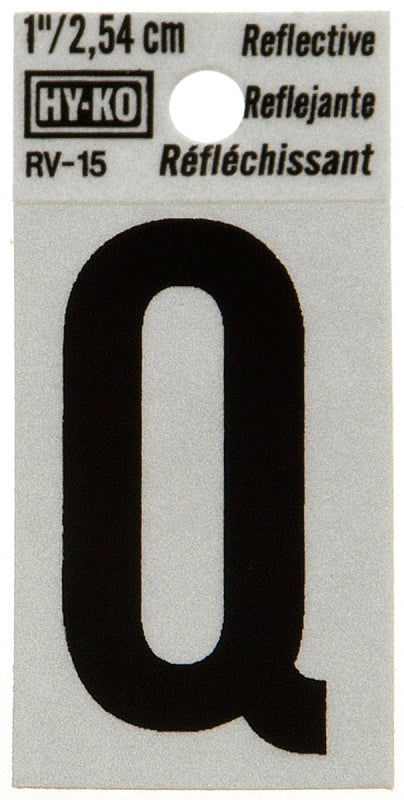 Hy-Ko RV-15/Q Reflective Letter, Character: Q, 1 in H Character, Black Character, Silver Background, Vinyl