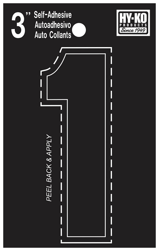 Hy-Ko 30400 Series 30401 Die-Cut Number, Character: 1, 3 in H Character, Black Character, Vinyl