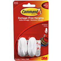 Command 17082 Designer Hook, 1/4 in Opening, 1 lb, 2 -Hook, Plastic, White