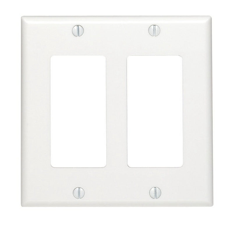 Decora 80409-W Wallplate, 4-1/2 in L, 4.56 in W, 2 -Gang, Thermoset Plastic, White, Smooth