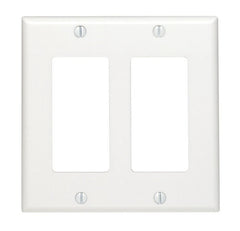 Decora 80409-W Wallplate, 4-1/2 in L, 4.56 in W, 2 -Gang, Thermoset Plastic, White, Smooth