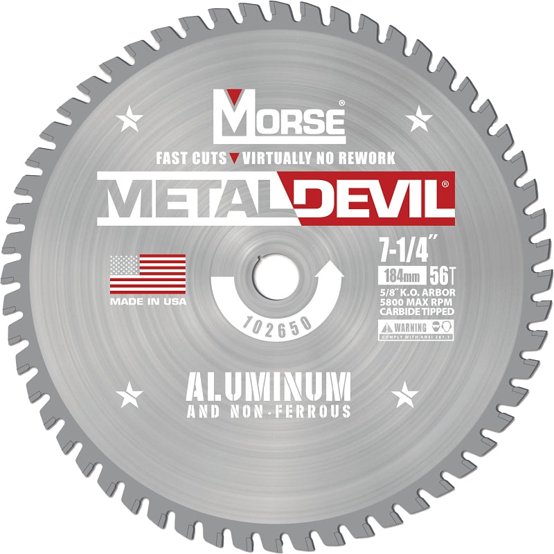 MORSE Metal Devil 102650 Circular Saw Blade, 7-1/4 in Dia, 5/8 in Arbor, 56 -Teeth
