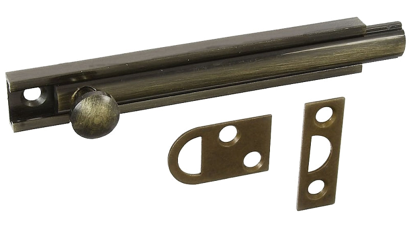 National Hardware MPB1922 Series N336-206 Flush Bolt, 4 in L Bolt, Solid Brass, Antique Brass