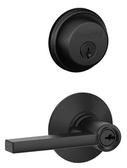 Schlage FB50 V LAT 622 Deadbolt and Knobset, Mechanical Lock, Lever Handle, Straight Design, Matte Black, Yes, Metal