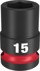 Milwaukee SHOCKWAVE Impact Duty Series 49-66-6247 Shallow Impact Socket, 15 mm Socket, 1/2 in Drive, Square Drive
